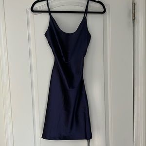 navy blue satin mini dress
